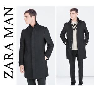 𝅺ZARA dark gray coat with funnel neck collar Sz S